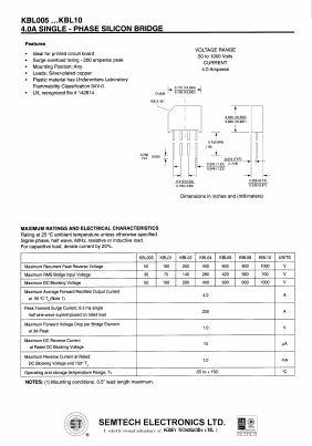 KBL10 Datasheet PDF Semtech Corporation