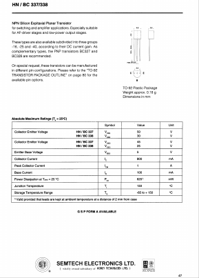 BC337-25 Datasheet PDF Semtech Corporation