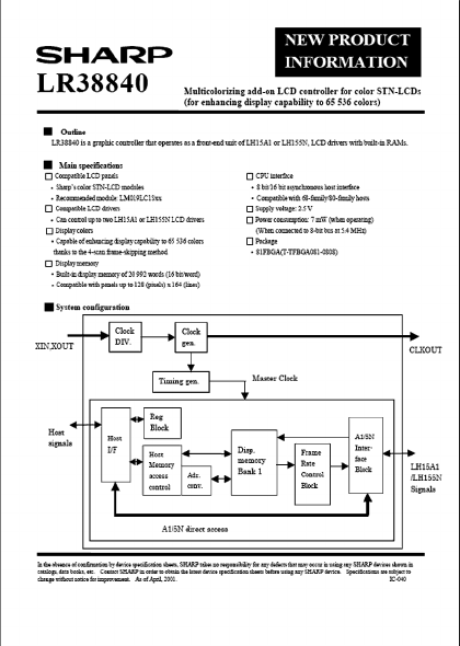 LR38840 Datasheet PDF Sharp Electronics