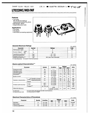 LT022MC Datasheet PDF Sharp Electronics