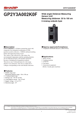 GP2Y3A002K0F Datasheet PDF Sharp Electronics