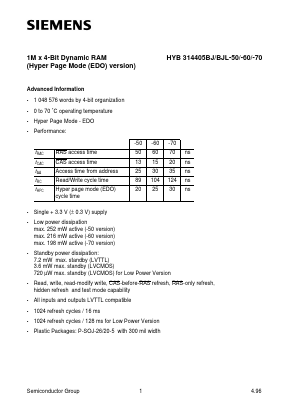 HYB314405BJL Datasheet PDF Siemens AG