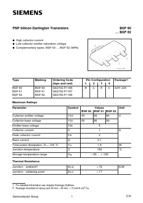 BSP60 Datasheet PDF Siemens AG