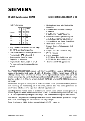 HYB39S16800CT-10 Datasheet PDF Siemens AG