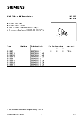 BC327 Datasheet PDF Siemens AG
