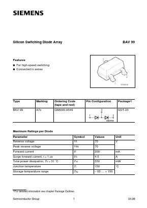 BAV99 Datasheet PDF Siemens AG