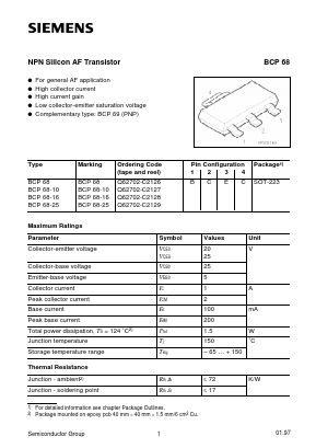 BCP68 Datasheet PDF Siemens AG