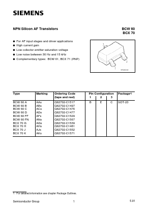 BCX70K Datasheet PDF Siemens AG