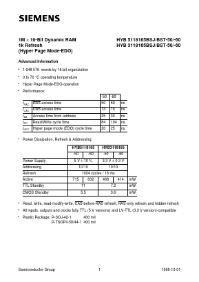 HYB5118165BST-60 Datasheet PDF Siemens AG