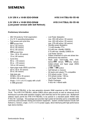 HYB314175BJ-50 Datasheet PDF Siemens AG