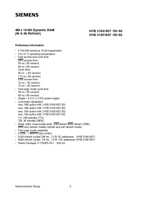 HYB3165160T-50 Datasheet PDF Siemens AG