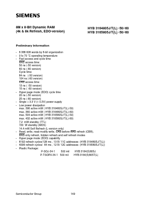 HYB3165805TL-60 Datasheet PDF Siemens AG