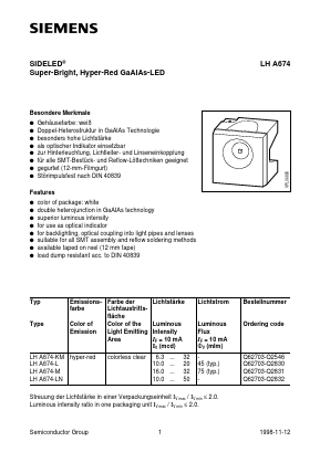 LHA674 Datasheet PDF Siemens AG