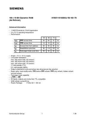 HYB5116160BSJ-50 Datasheet PDF Siemens AG