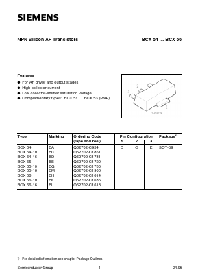 BCX54-10 Datasheet PDF Siemens AG