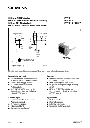 BPW34 Datasheet PDF Siemens AG