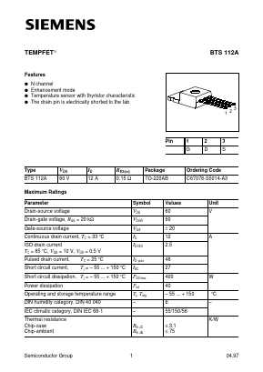 BTS112 Datasheet PDF Siemens AG