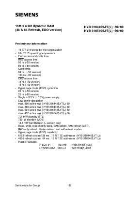 HYB3164405T-50 Datasheet PDF Siemens AG