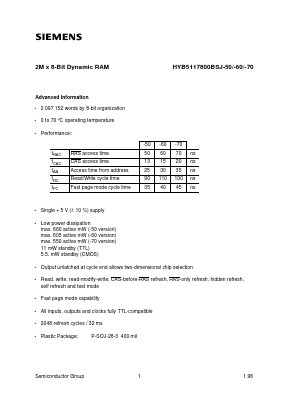 HYB5117800BSJ-50 Datasheet PDF Siemens AG