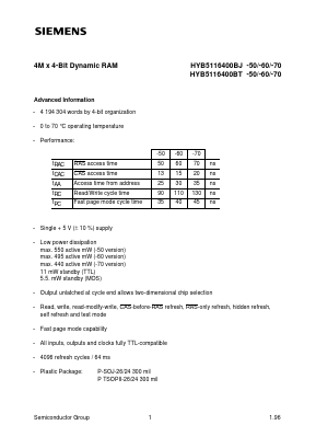 HYB5116400BT-70 Datasheet PDF Siemens AG