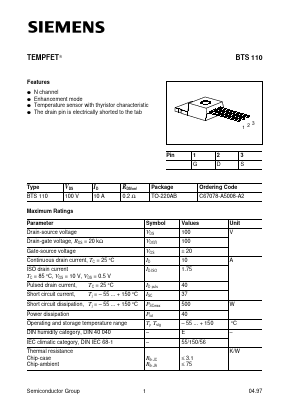 BTS110 Datasheet PDF Siemens AG