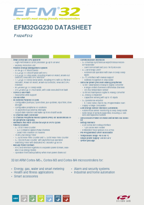 EFM32GG230F1024-QFN64 Datasheet PDF Silicon Laboratories