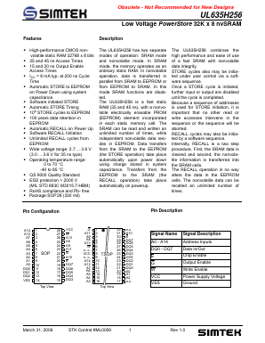 UL635H256SK45 Datasheet PDF Simtek Corporation