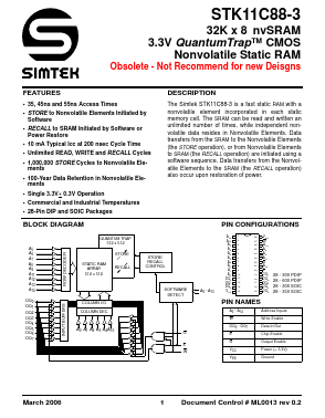 STK11C88-3W55I Datasheet PDF Simtek Corporation