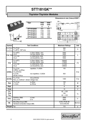 STT181GK08 Datasheet PDF Sirectifier Electronics