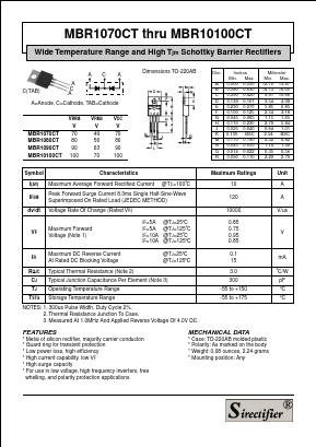 MBR1080CT Datasheet PDF Sirectifier Electronics