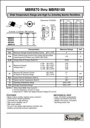 MBR890 Datasheet PDF Sirectifier Electronics
