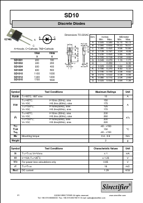 SD1002 Datasheet PDF Sirectifier Electronics