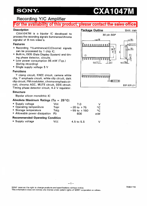 CXA1047M Datasheet PDF Sony Semiconductor