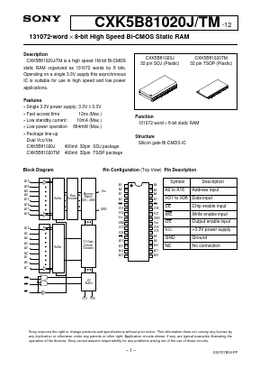 CXK5B81020J-12 Datasheet PDF Sony Semiconductor