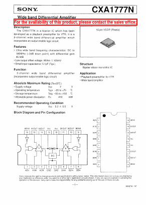 CXA1777N Datasheet PDF Sony Semiconductor