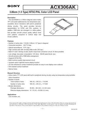 ACX306AK Datasheet PDF Sony Semiconductor