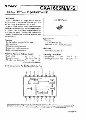 CXA1665 Datasheet PDF Sony Semiconductor