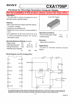 CXA1709 Datasheet PDF Sony Semiconductor