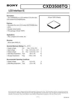 CXD3508TQ Datasheet PDF Sony Semiconductor