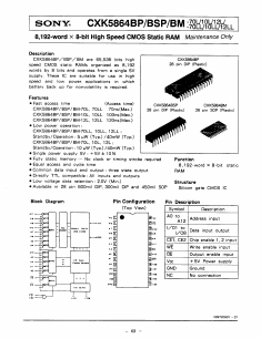 CXK5864BP-70L Datasheet PDF Sony Semiconductor