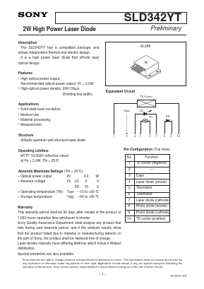 SLD342YT-1 Datasheet PDF Sony Semiconductor