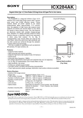 ICX284AK Datasheet PDF Sony Semiconductor