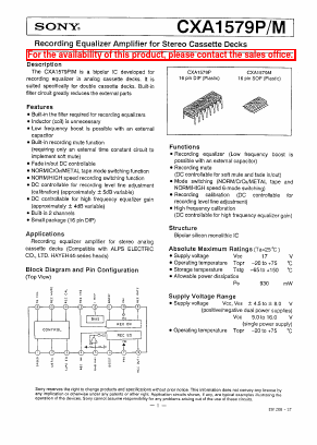 CXA1578P/M Datasheet PDF Sony Semiconductor