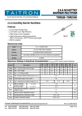 TSR220 Datasheet PDF TAITRON Components Incorporated