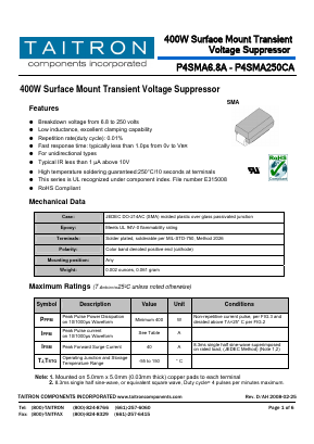 P4SMA12A Datasheet PDF TAITRON Components Incorporated