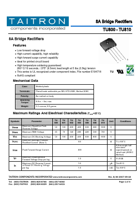 TU800 Datasheet PDF TAITRON Components Incorporated