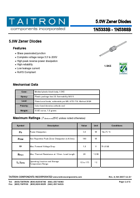 1N5338B Datasheet PDF TAITRON Components Incorporated