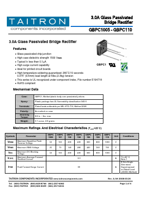 GBPC110 Datasheet PDF TAITRON Components Incorporated