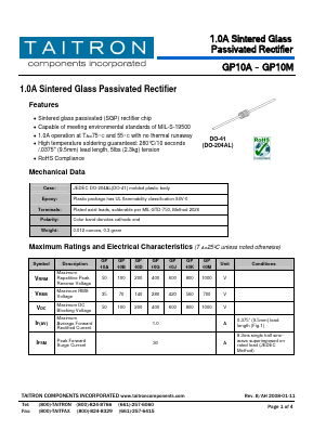 GP10M Datasheet PDF TAITRON Components Incorporated