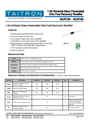MUR160 Datasheet PDF TAITRON Components Incorporated